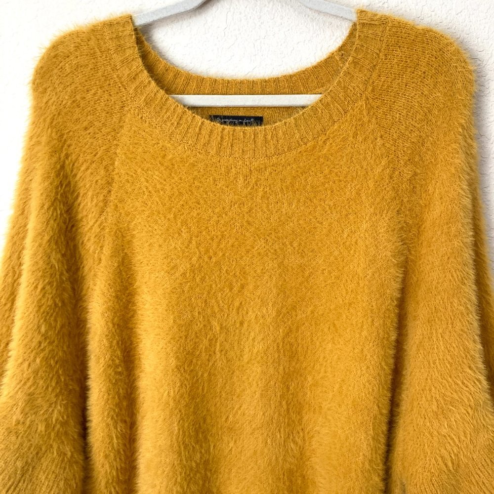 Boutique Ruffle Flounce Mustard Yellow Fuzzy Sweater Top_2